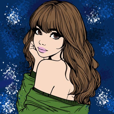 realistic girl with bangs looking over her shoulder