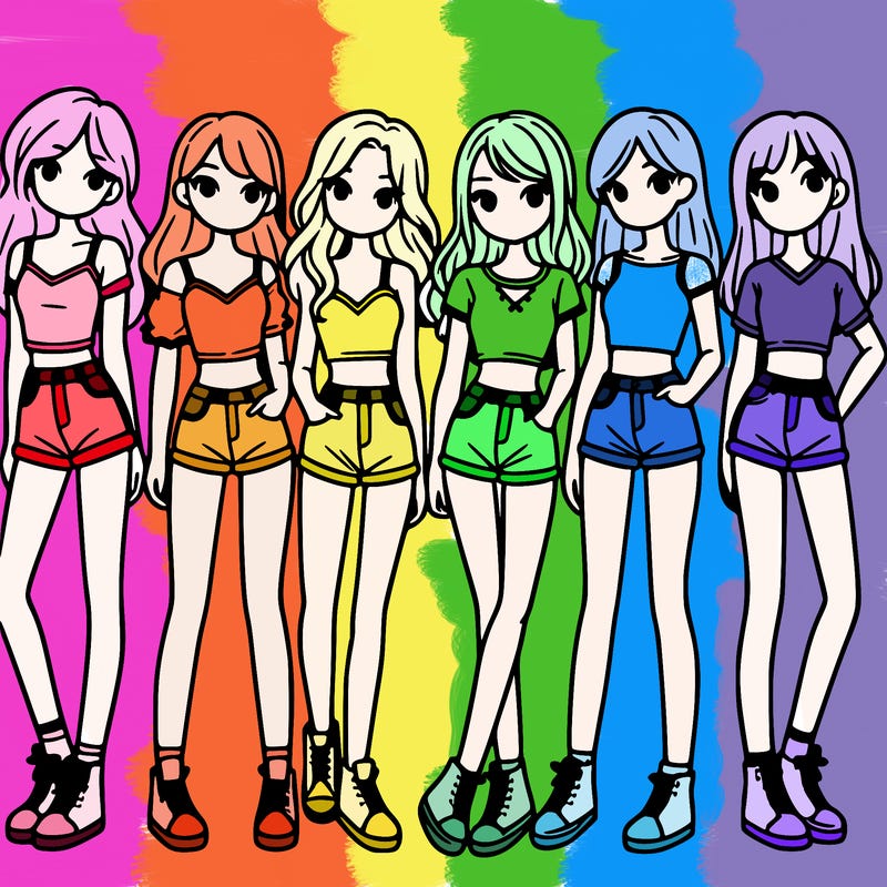 a group of girls wearing crop tops and shorts