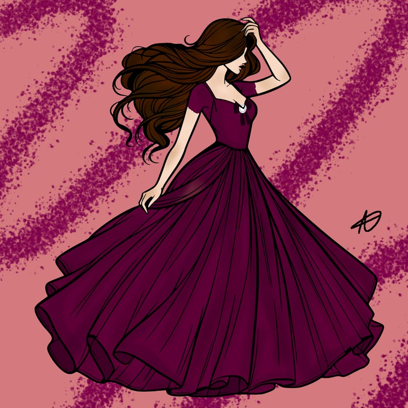 realistic woman with dress flowing in the wind