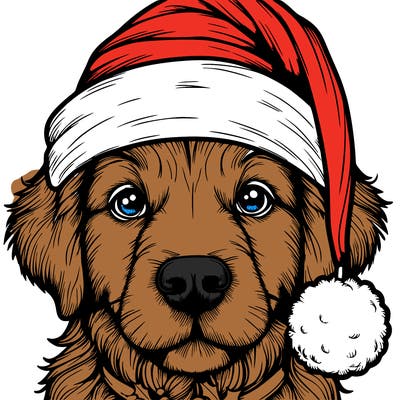 realistic dog with a christmas hat