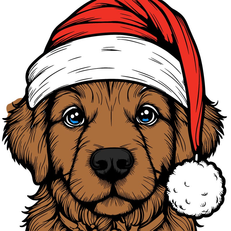 realistic dog with a christmas hat