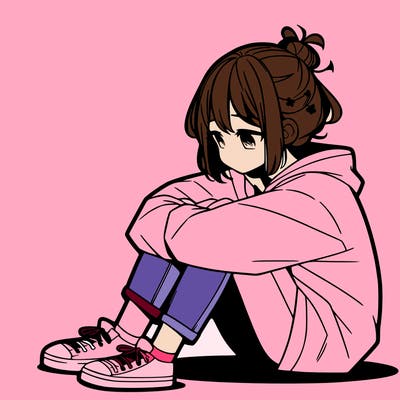 sad anime girl sitting alone