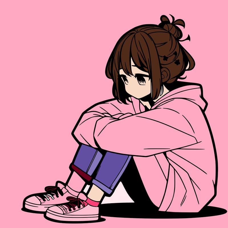 sad anime girl sitting alone