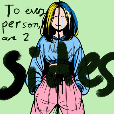 realistic girl faceless with baggy pants and a crop top