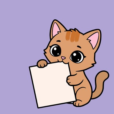a small cat with a blank sheet of paper in its hand. the cat is sooooooo cute!