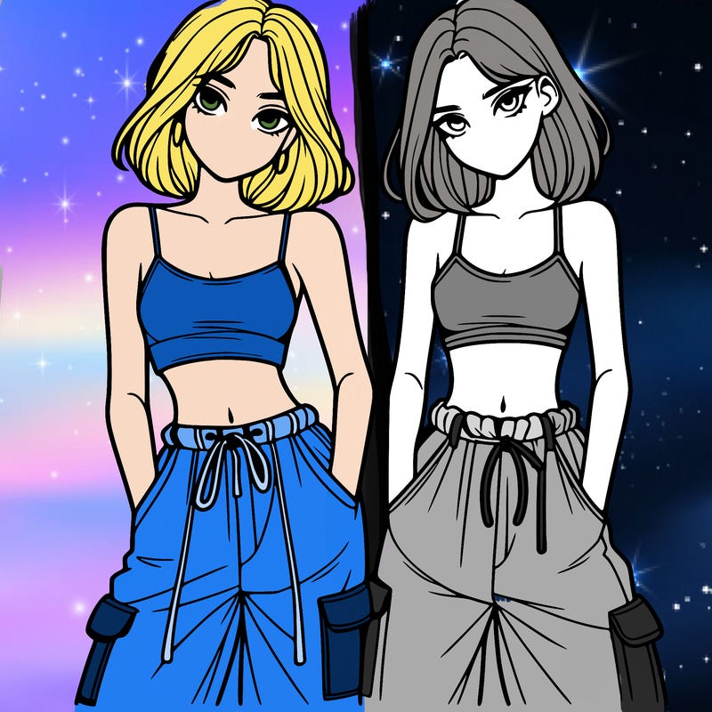 two girls with crop top with baggy pants