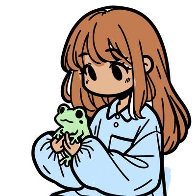 girl with long hair and a oversized shirt. and she is holding a frog