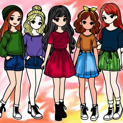 a group of five girls