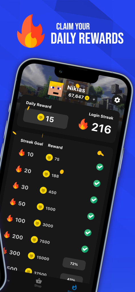 LabyMod - LabyMod Mobile App-Oberfläche mit täglichen Belohnungen und Login-Serien