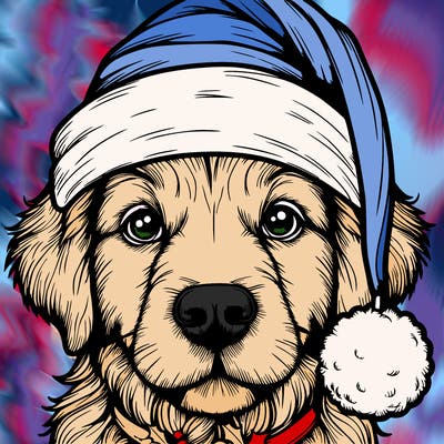 realistic dog with a christmas hat