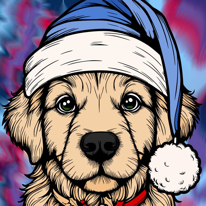 realistic dog with a christmas hat