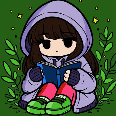 girl in oversized hoodie reading a book