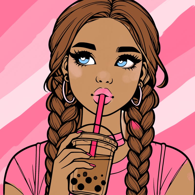 realistic girl with braided hair drinking boba