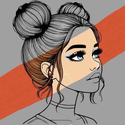 realistic girl with buns on the top of her head