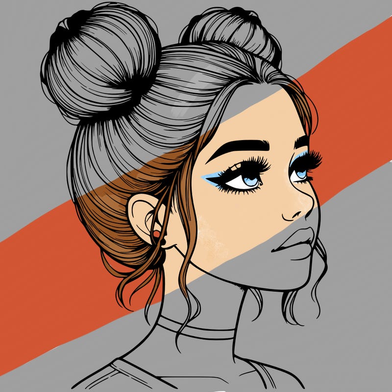 realistic girl with buns on the top of her head
