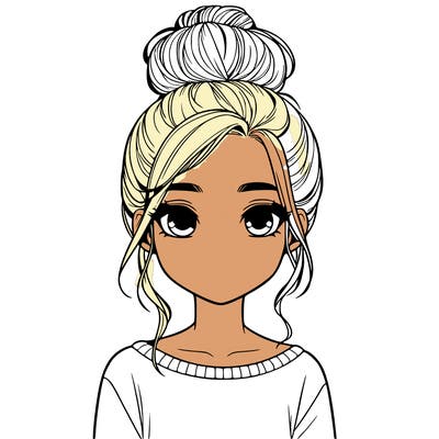 realistic girl with a bun on top of her head.