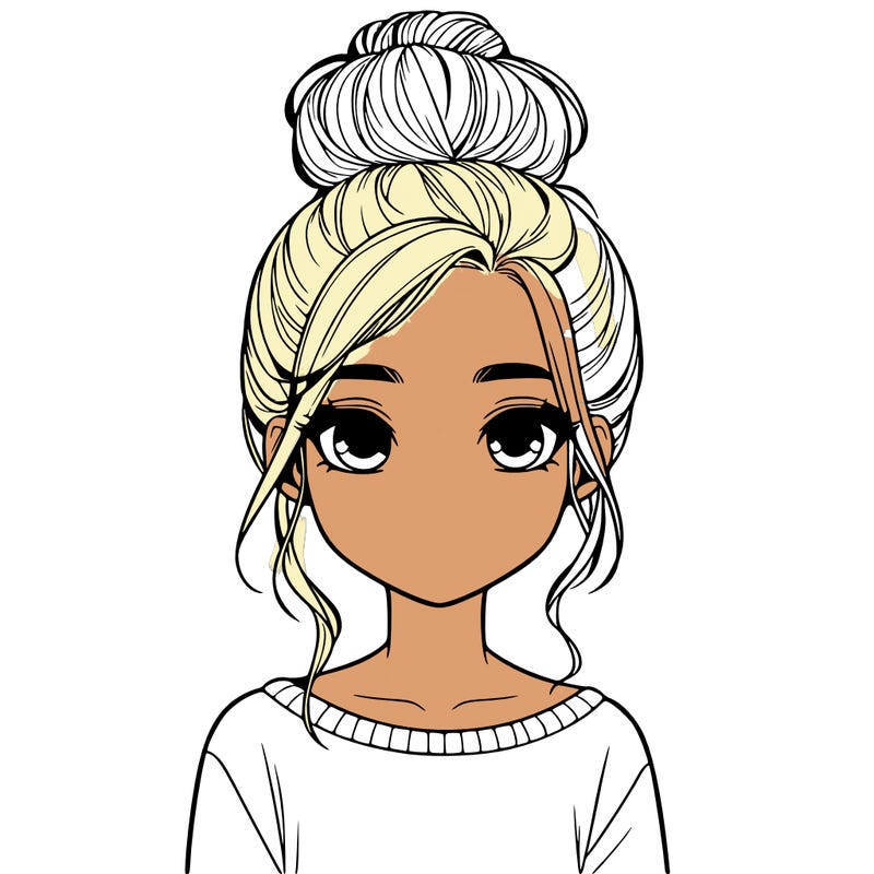 realistic girl with a bun on top of her head.