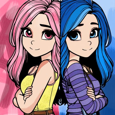 realistic girl split into two