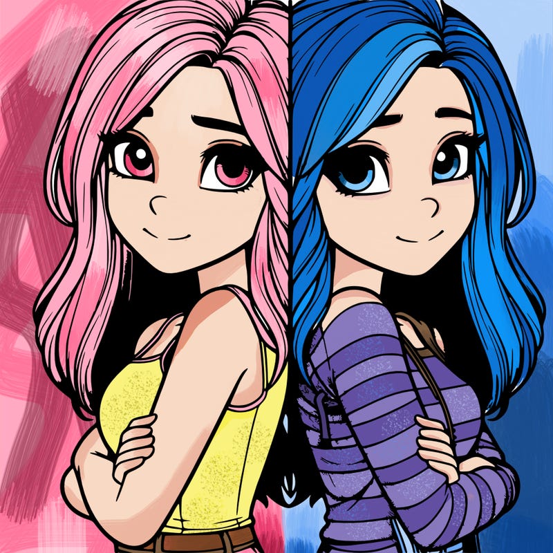 realistic girl split into two