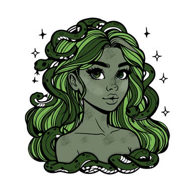 realistic girl with snakes as hair