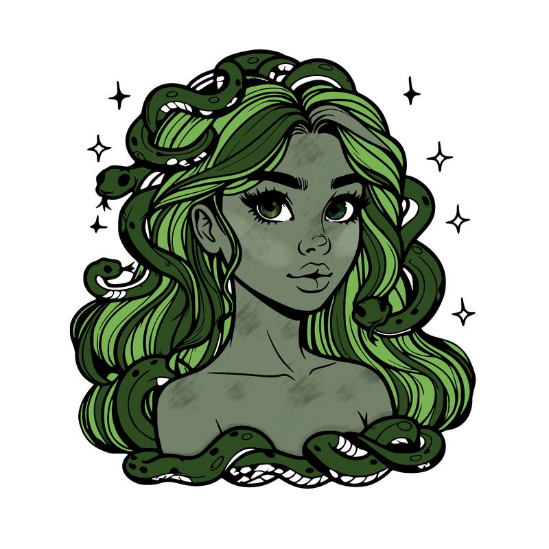 realistic girl with snakes as hair