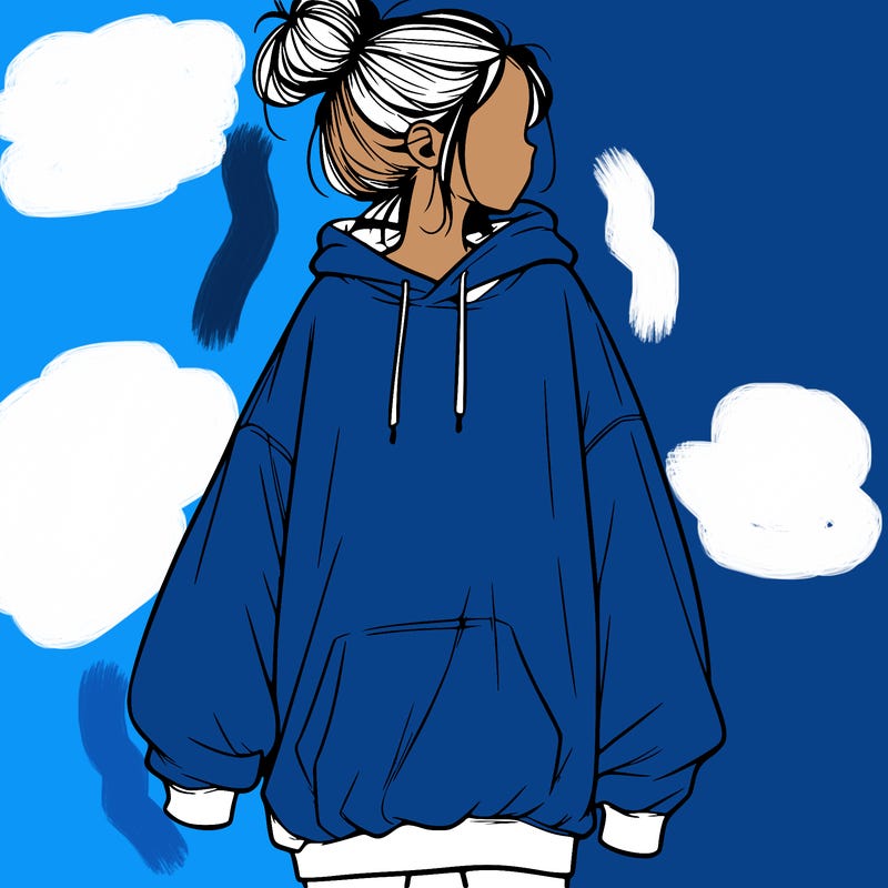 realistic girl with a oversized sweatshirt on and a bun
