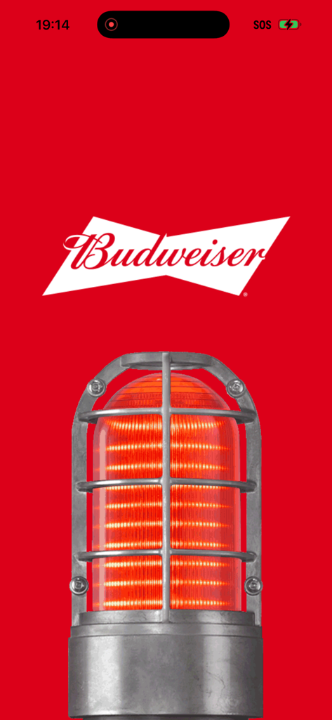 Budweiser Sports App - Budweiser logo and red goal light on a red background splash screen