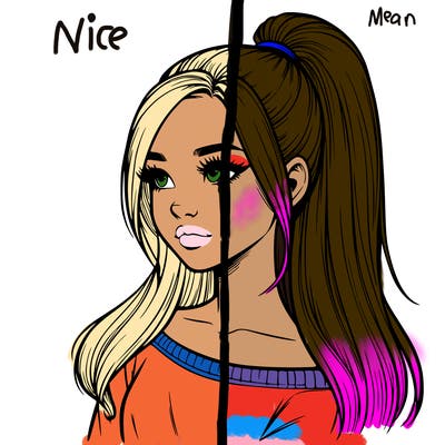 realistic girl with a high ponytail