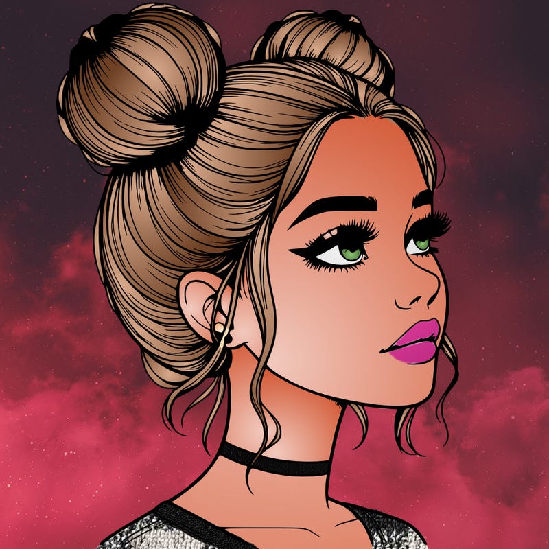 realistic girl with buns on the top of her head