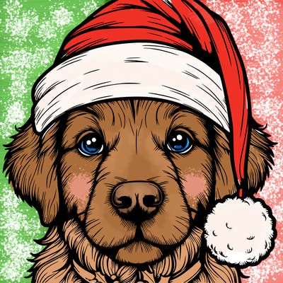 realistic dog with a christmas hat
