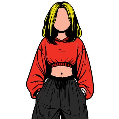 realistic girl faceless with baggy pants and a crop top