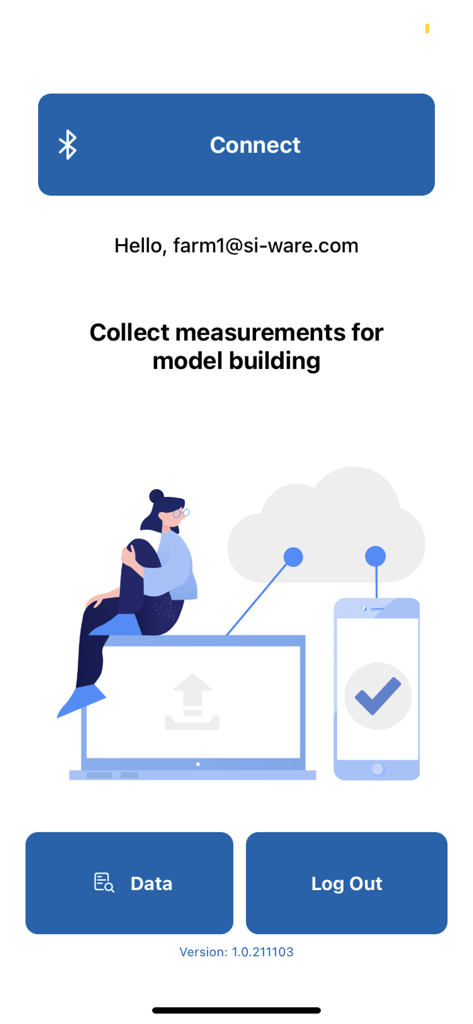 NeoSpectra Collect App - NeoSpectra Collect App Hauptoberfläche mit einem Bluetooth-Verbinden-Button und Datenerfassungsoptionen