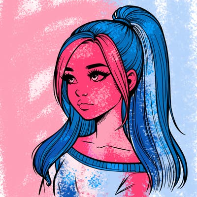 realistic girl with a high ponytail