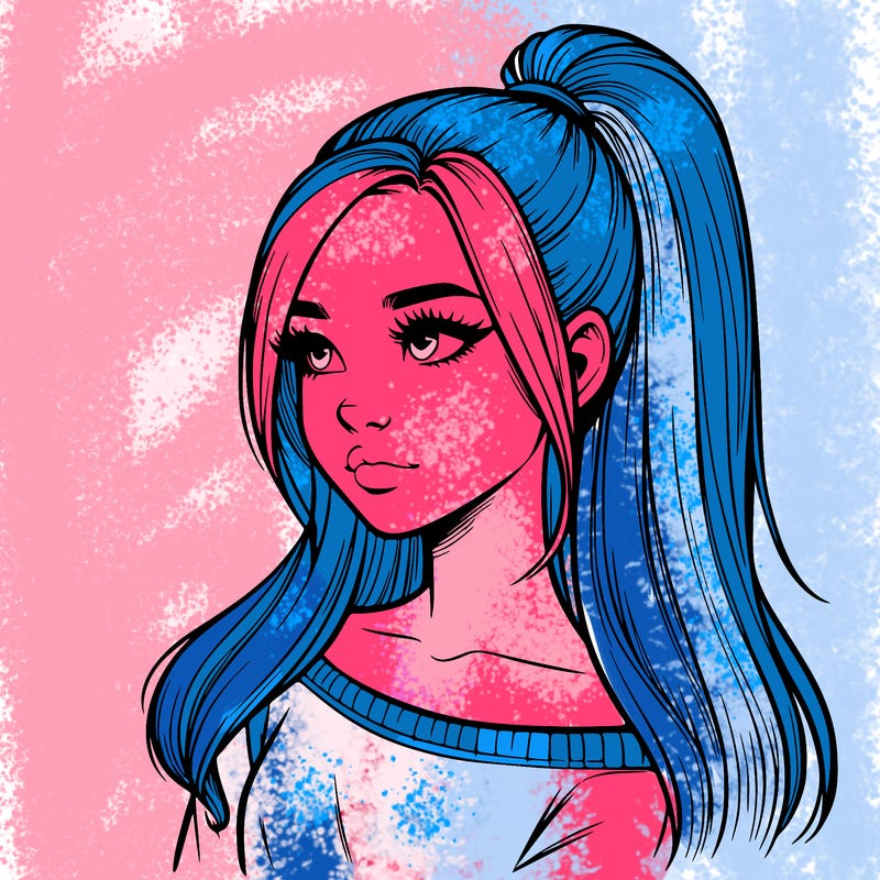 realistic girl with a high ponytail