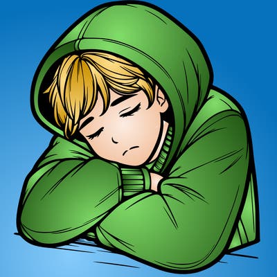 a realistic boy with a oversized hoodie sleeping