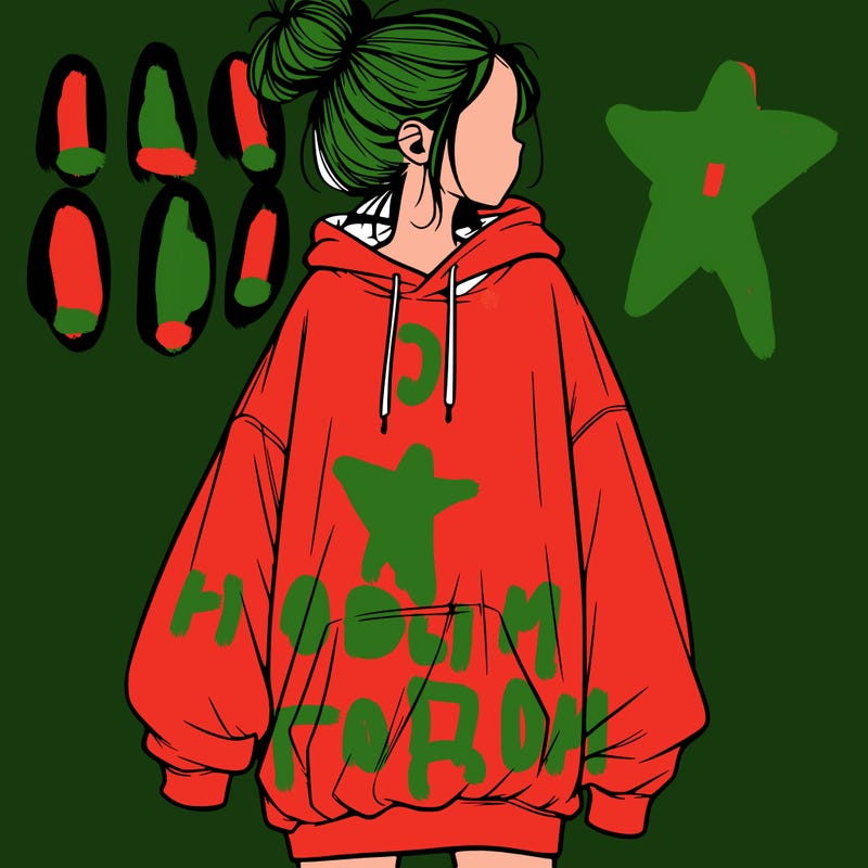 realistic girl with a oversized sweatshirt on and a bun