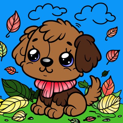 really cute puppy in the fall
