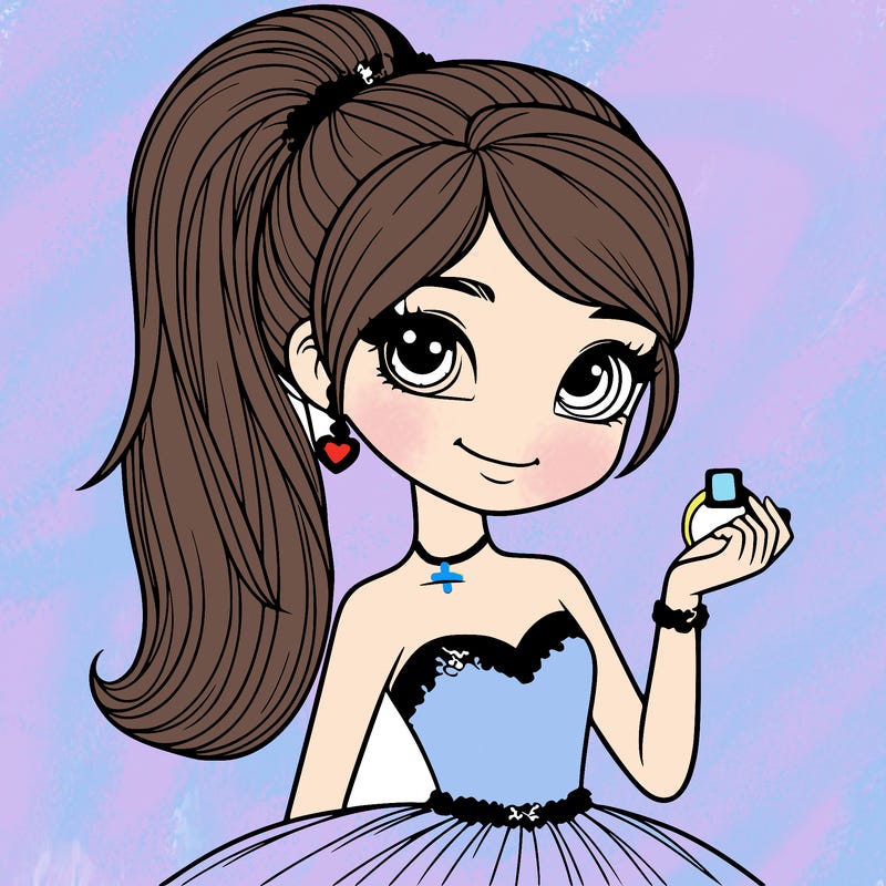 realistic girl with ponytail fancy dress and a wedding ring