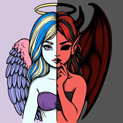 realistic angel half demon