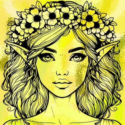 realistic female elf with flower crown