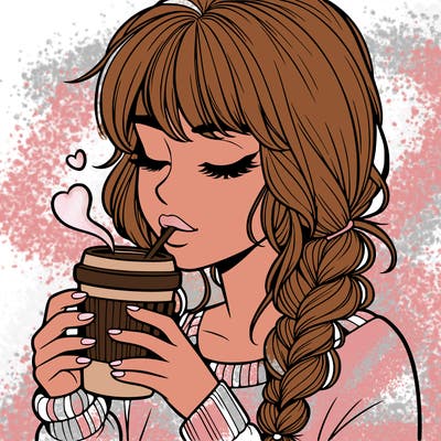 realistic girl drinking coffee