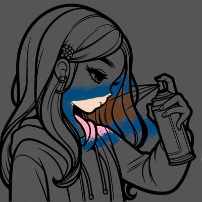 a realistic girl spray painting