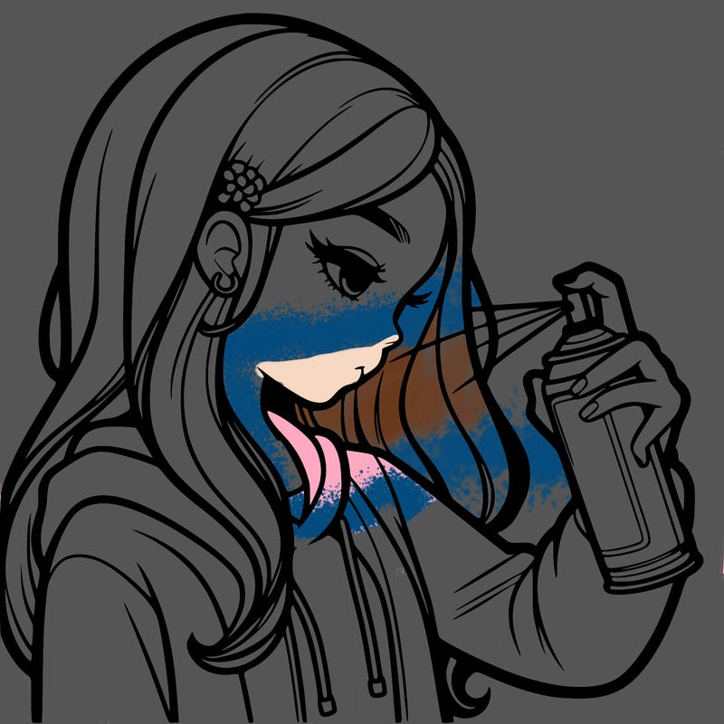 a realistic girl spray painting