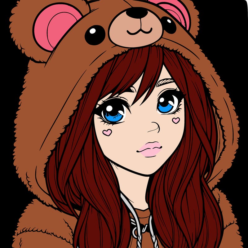 realistic girl in a bear hoodie