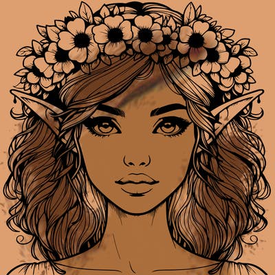 realistic female elf with flower crown