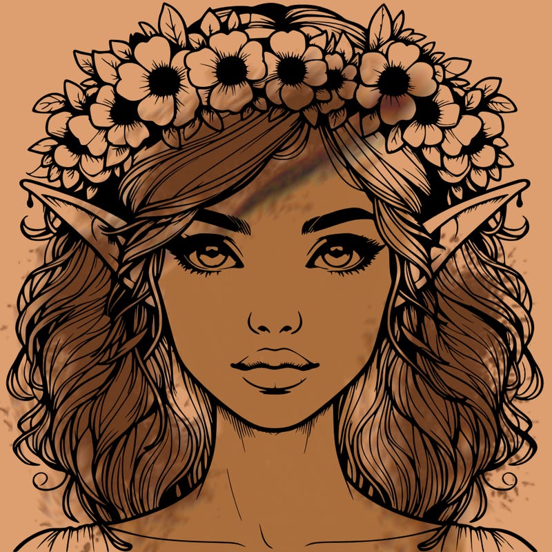realistic female elf with flower crown