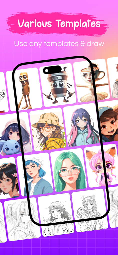 AR Draw, Face Sketch & Trace - Una biblioteca de plantillas de dibujo diversas que incluyen personajes de anime y retratos para calcar en la app AR Draw