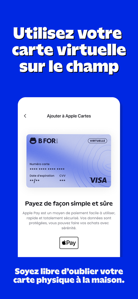 BforBank virtuelle Visa-Kartenoberfläche mit Apple Pay-Integration