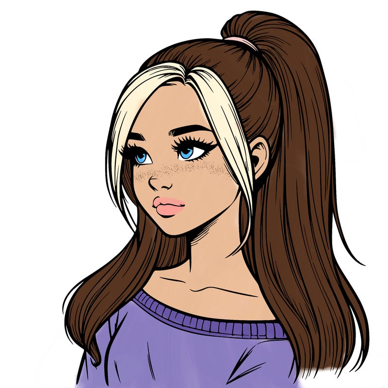 realistic girl with a high ponytail