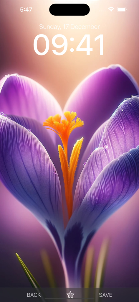 A high quality macro shot of a purple flower with an orange center used as an iPhone lock screen wallpaper